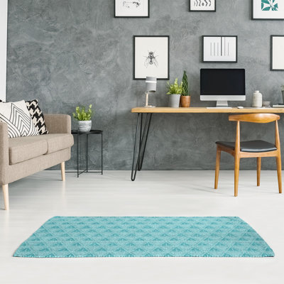 Tapis bleu ciel à motif d'arbres minimalistes monochromes