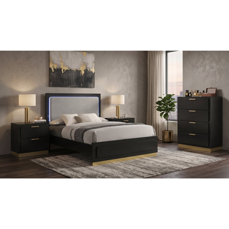 Camden Black Queen 4-Piece Bedroom Set, 4 Pcs: Bed, Chest, 2 Nightstands