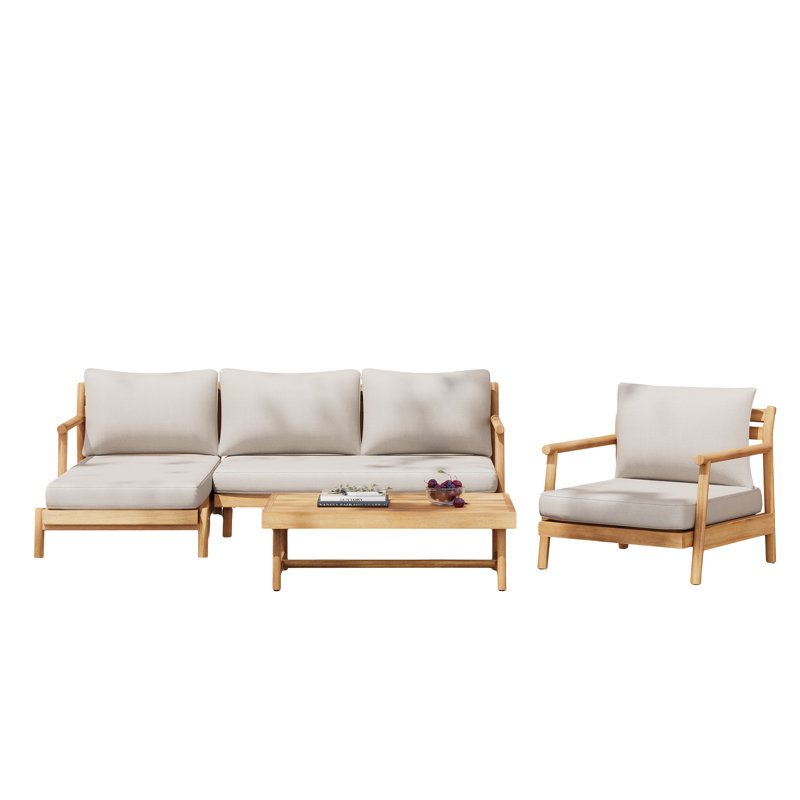 Ensemble de conversation d'extérieur en bois d'acacia avec coussins 3 pièces Jade