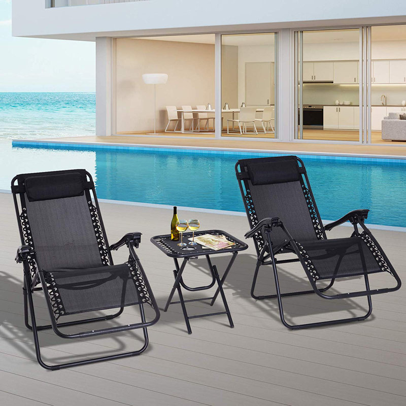 90cm Long Reclining Chaise Lounge Set, Black