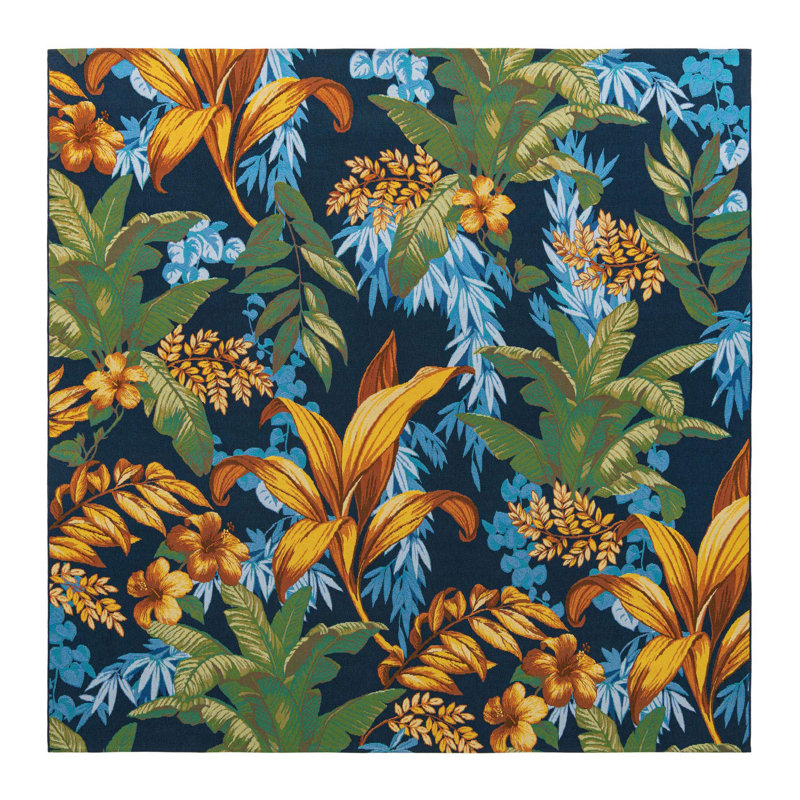 Brett Washable Floral Indoor / Outdoor Rug, Square 10'