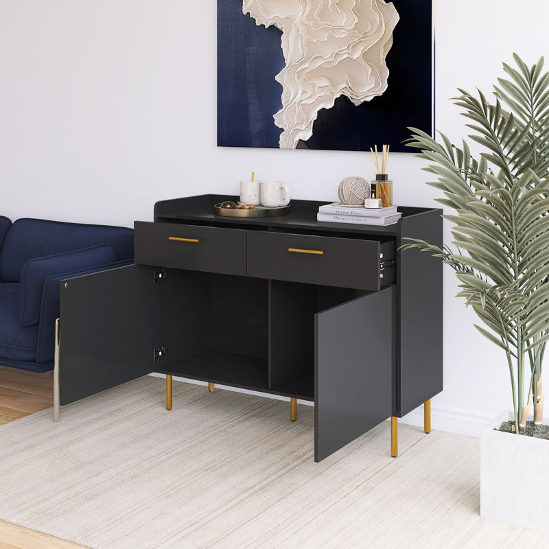 Armoire de rangement 36 pouces en bois massif à 2 portes avec tiroirs, Noir