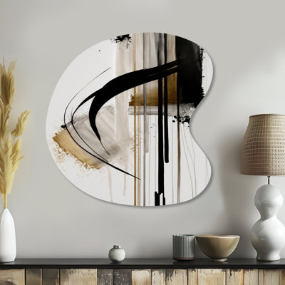 Black, White And Gold Expression I - Abstract Drop Shape Metal Wall Sculpture