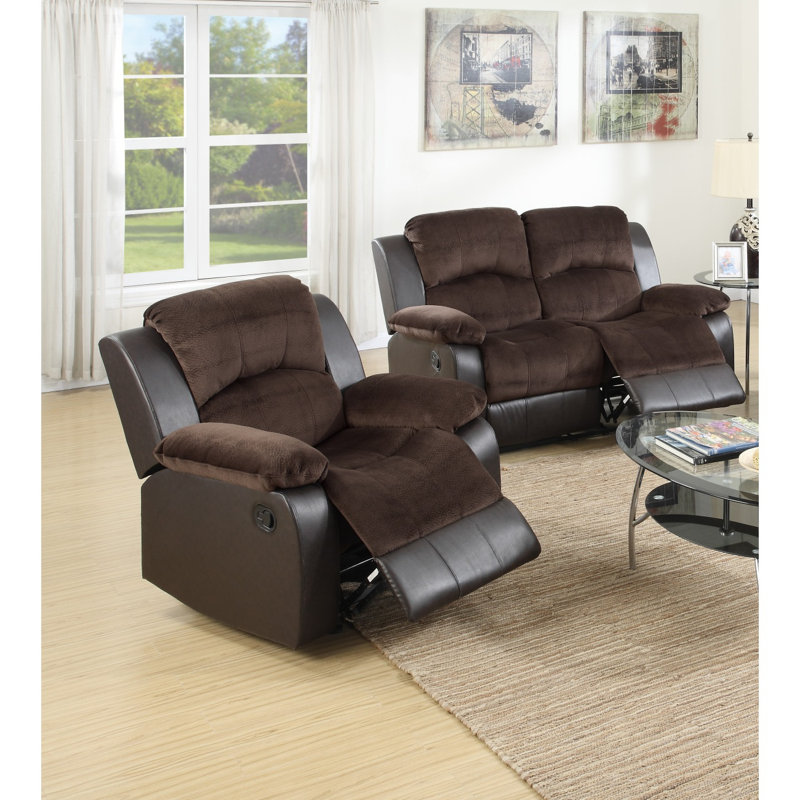 Ensemble de salon moderne 2 pièces 1X Causeuse 1X Coussin de dossier inclinable Coussin d'accoudoir Finition chocolat