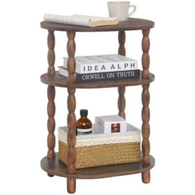 3-Tier Small End Table, Modern Oval Night Stand Accent Table for Living Room, Bedroom, Rustic Brown