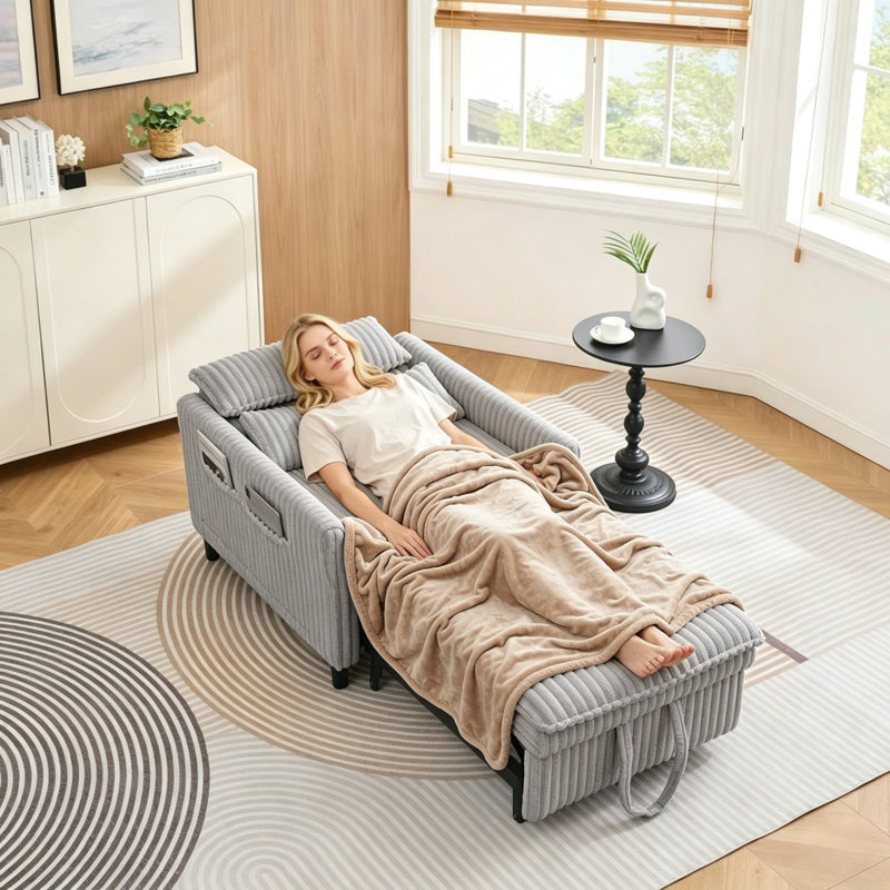 Grey Comfortable Chair For Small Apartment Bedroom Space Balcony Small Sofa Bed Lazy Small Sofa With A Pillo, Gray