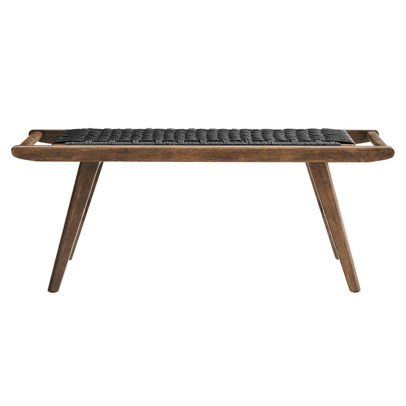 Saoirse 47" Woven Rope Wood Bench, Walnut, Black