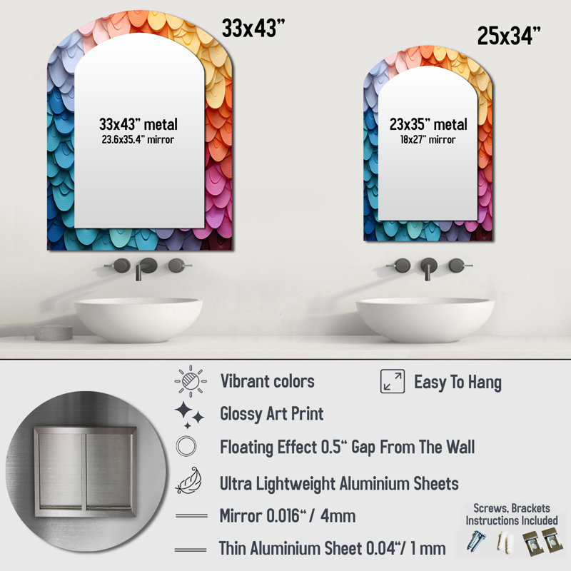Opt Art Harmonious Spectrum II - Multi-Colour Arch Wall Mirror Decor, 34" x 25"