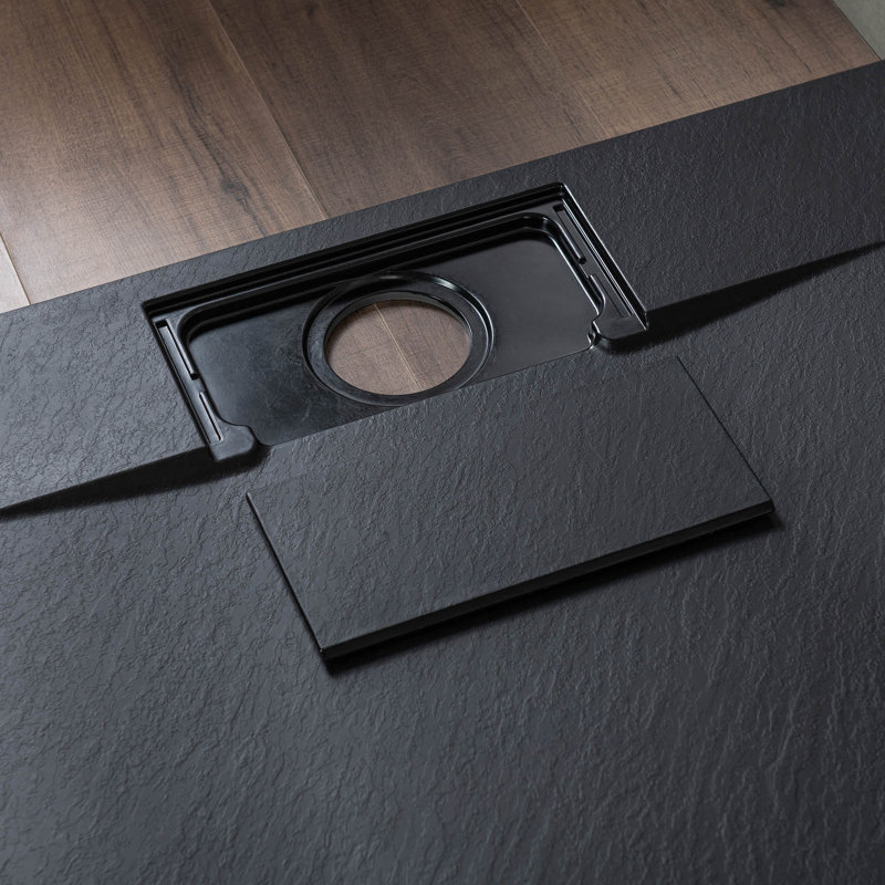 48" W x 32" D Single Threshold Shower Base with Center Drain, Black, Left;Right