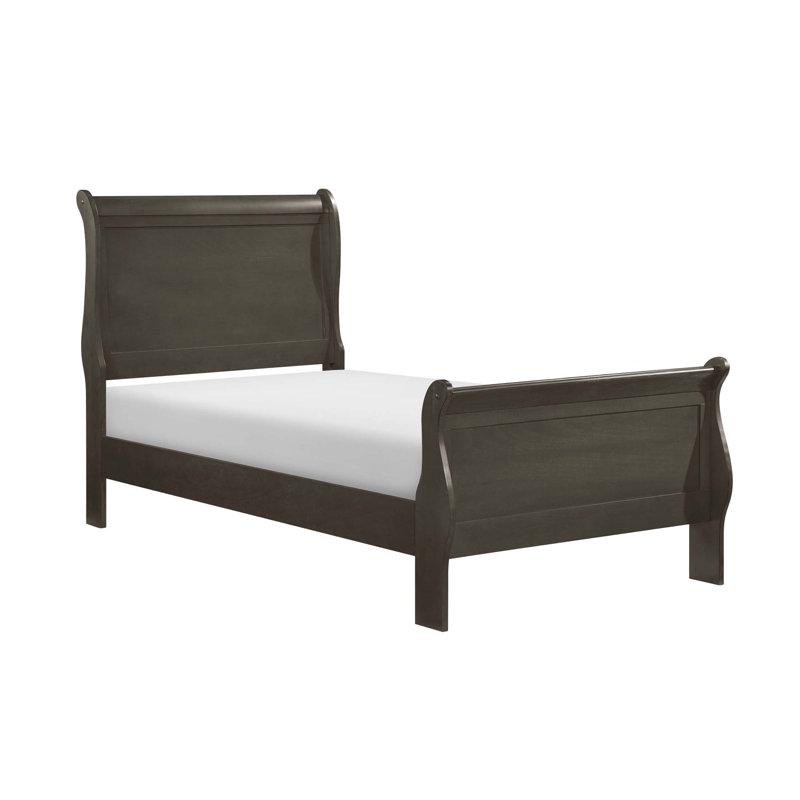 Lit-bateau simple de style classique Louis Philippe avec finition gris teint, parfait pour les chambres traditionnelles et élégantes