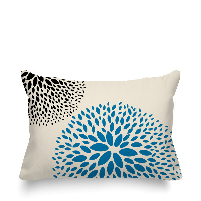 Housse et insert de coussin rectangulaire intérieur / extérieur en polyester filé Bavière, Turquoise / crème / noir