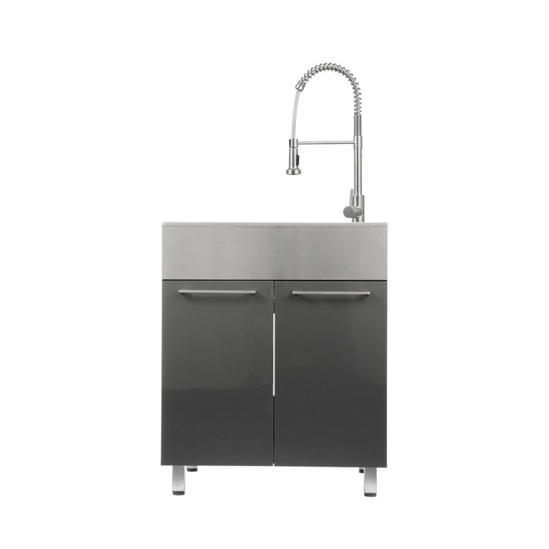 Évier à lessive autoportant tout-en-un L 28 po x l 22 po avec robinet gris métallique