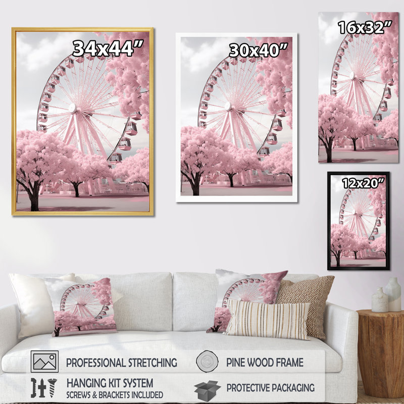 «Pink Ferris Wheel Magical Spin I», impressions sur toile de paysages urbains, H 20 po x l 12 po x P 1 po, Toile tendue