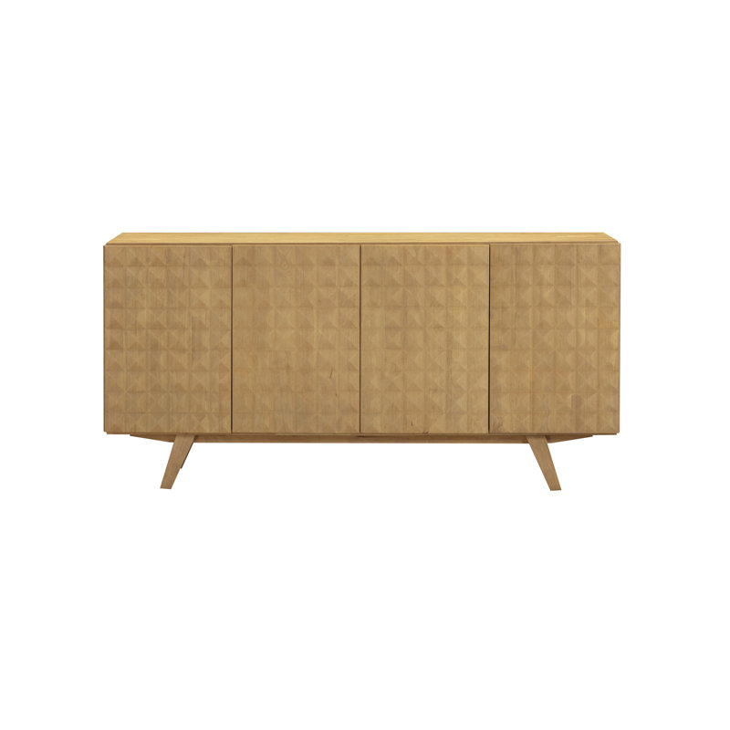  Sapa Mid-Century Modern Solid Wood Sideboard – 4-Door Accent Buffet Cabinet with Carved Geometric Fronts, for Living Room, Dining Room, or Entryway, Effortless Assembly
