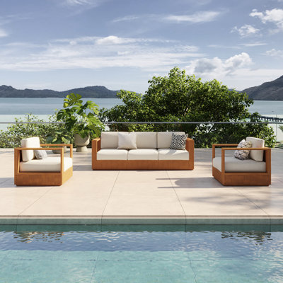 3-Piece Solid Teak Wood Patio Conversation Set