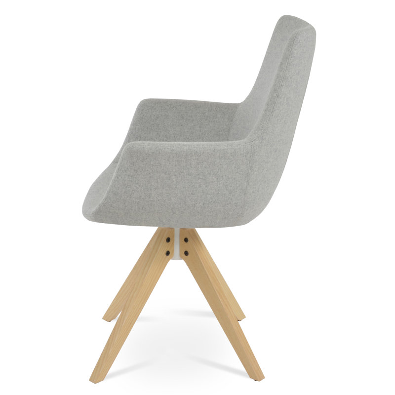Chaise avec accoudoirs à garniture piquée, Laine argentée, Laine argentée