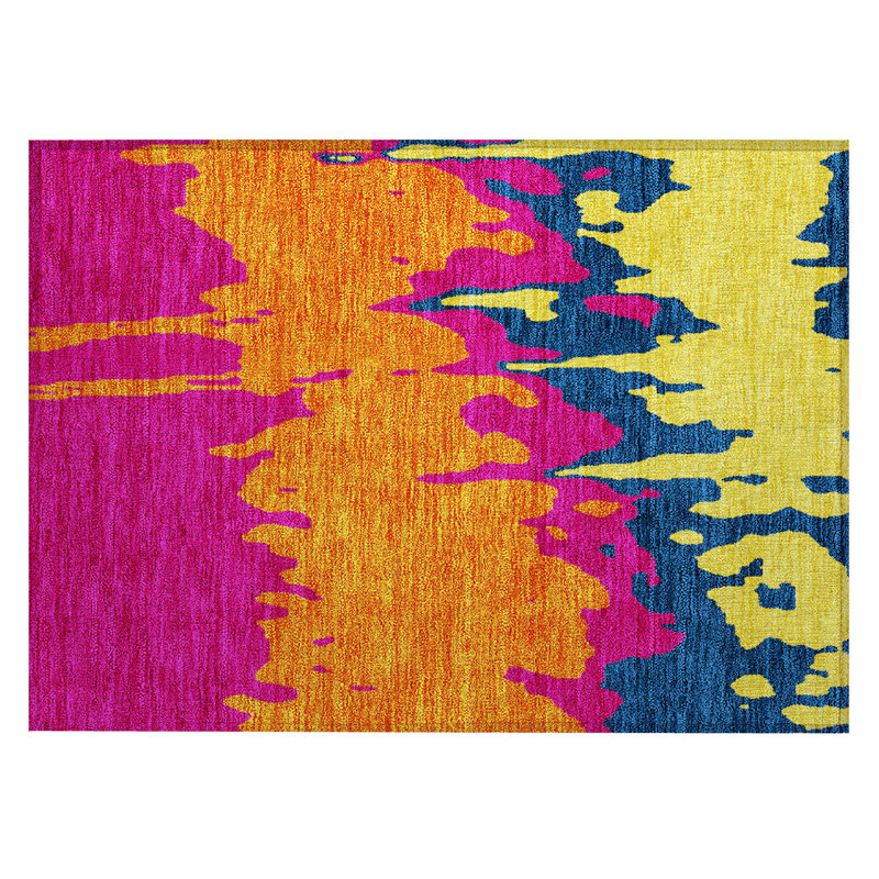 Pink Abstract Synthetic Washable Non-slip Rectangular Rug 1'8" x 2'6"