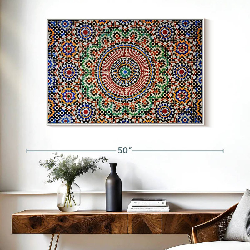 Mosaïque marocaine traditionnelle, Cadre flottant blanc, 40 po x 27 po