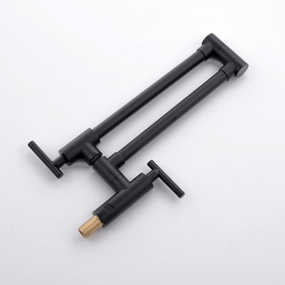 Robinet de remplissage de casseroles en laiton pour cuisine professionnelle - Fixation murale, noir, bras articulés extensibles en laiton, double bec pivotant