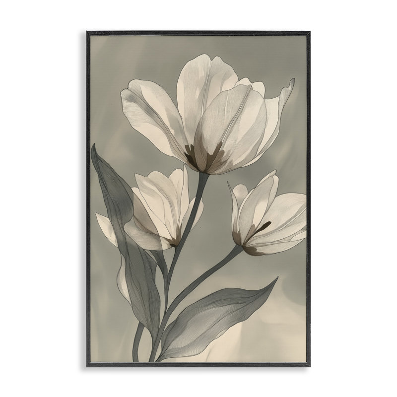 Épinglette «Times Three Budding Magnolias», conception par Annabelle Hall, H 18 po x l 12 po, Giclée encadrée noir minuit