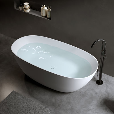 Baignoire de trempage autoportante ovale de 57 pouces à surface solide blanc mat