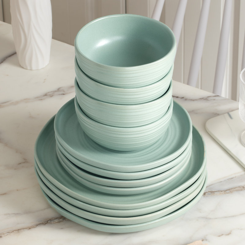 Ensembles de vaisselle et assiettes 12 pièces Famiware Pluto, Vert clair