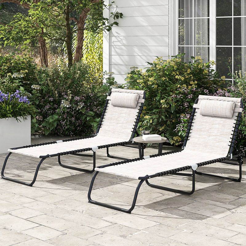Méridienne 2 pièces pour le patio - 4 réglables, filet crème au bord de la piscine, cour respirante
