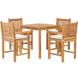 Outdoor 5 - Piece Teak Bistro Set with Cushions