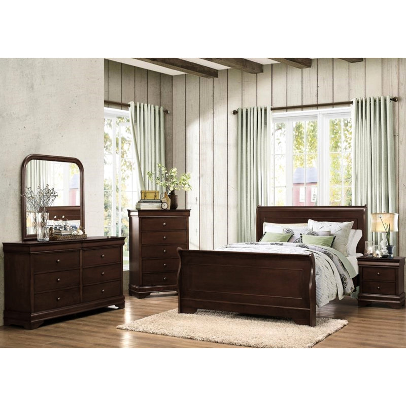 Grand lit style cerisier foncé de style chambre à coucher - Un objet essentiel pour la chambre à coucher nécessite un sommier en bois et une finition traditionnelle d'ingénierie
