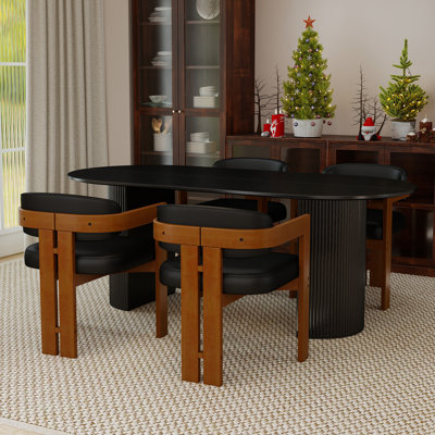 5-Piece Oval Solid Wood Dining Table Set
