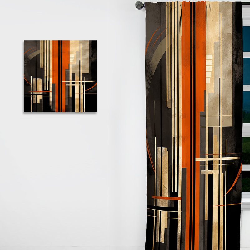 Vecteurs orange et gris I - Rideau à formes abstraites - Rideau abstrait occultant - 1 panneau, L 52 po x L 95 po