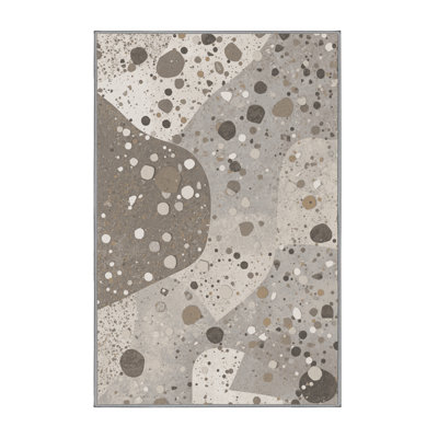 Machine Washable Patterns And Textures Modern & Contemporary Geometric Rug in Gray – Gray Binding