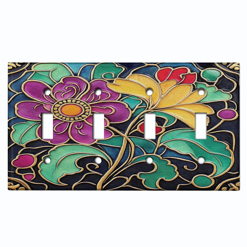 Couvercle de plaque d'interrupteur en métal; Bascule standard à 4 bandes US - image imprimée d'un motif floral