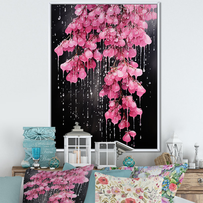 Fuchsia rose sur fond rose - Art mural fuchsia, Cadre flottant blanc, H 40 po x l 30 po x P 1,5 po