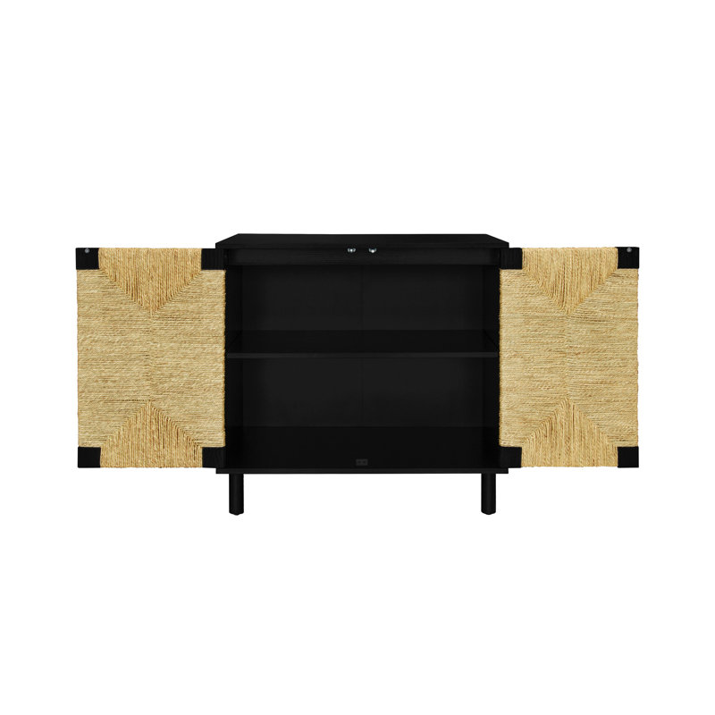 Buffet 2 portes avec tablettes réglables, armoire de rangement avec portes décoratives en algues naturelles pour le salon de la cuisine