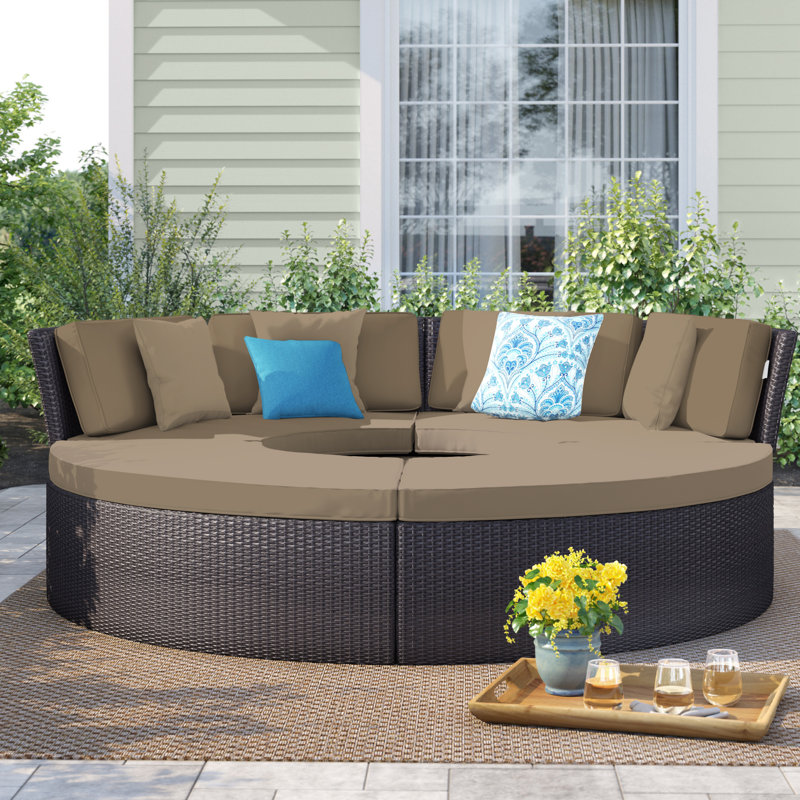 Convene 5 Piece Rattan Sectional Seating Group with Cushions, Mocha