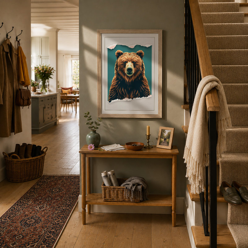Bear Frontward Rustic - Framed Print, A1 - 84.1 x 59.4 cm, Oak