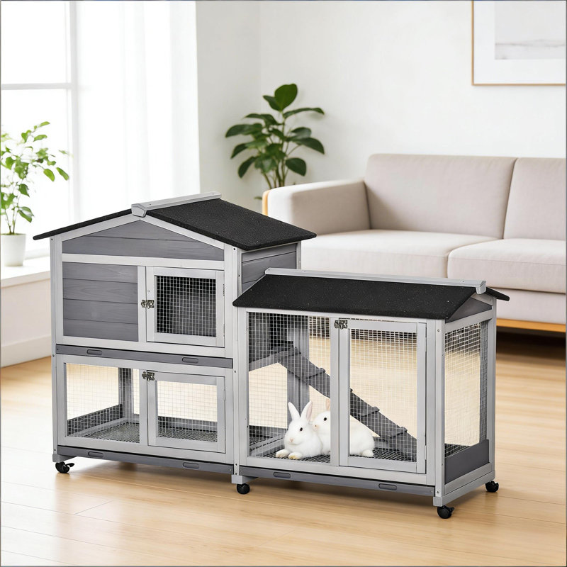 Cage mobile pour animaux, clapier en bois, Noir/gris
