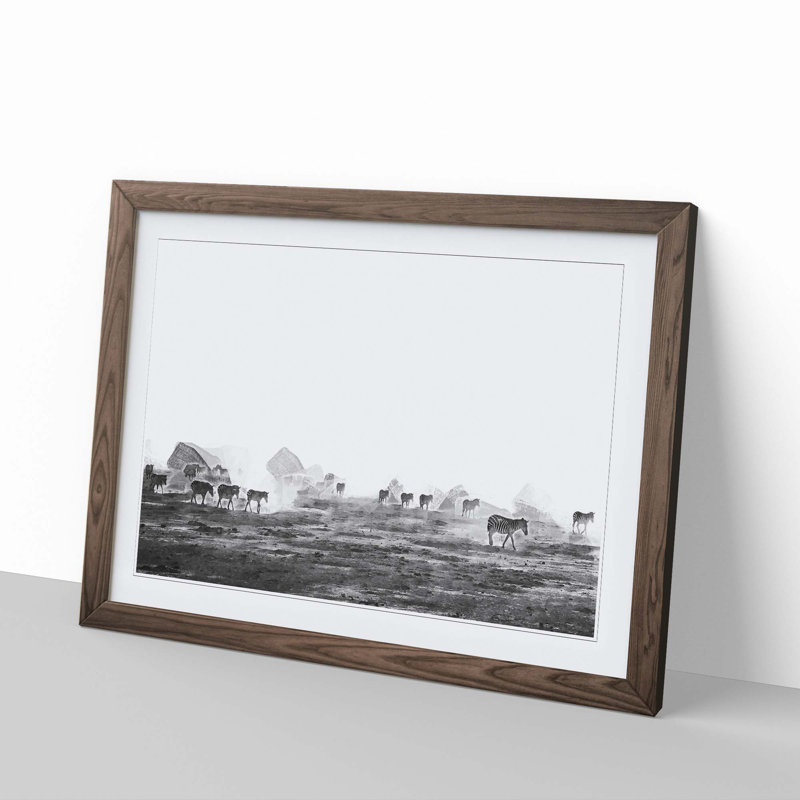 Zebras Roaming in Kenya in Abstract - Picture Frame Painting Print, Walnut Framed, 48cm H x 65cm W x 2cm D