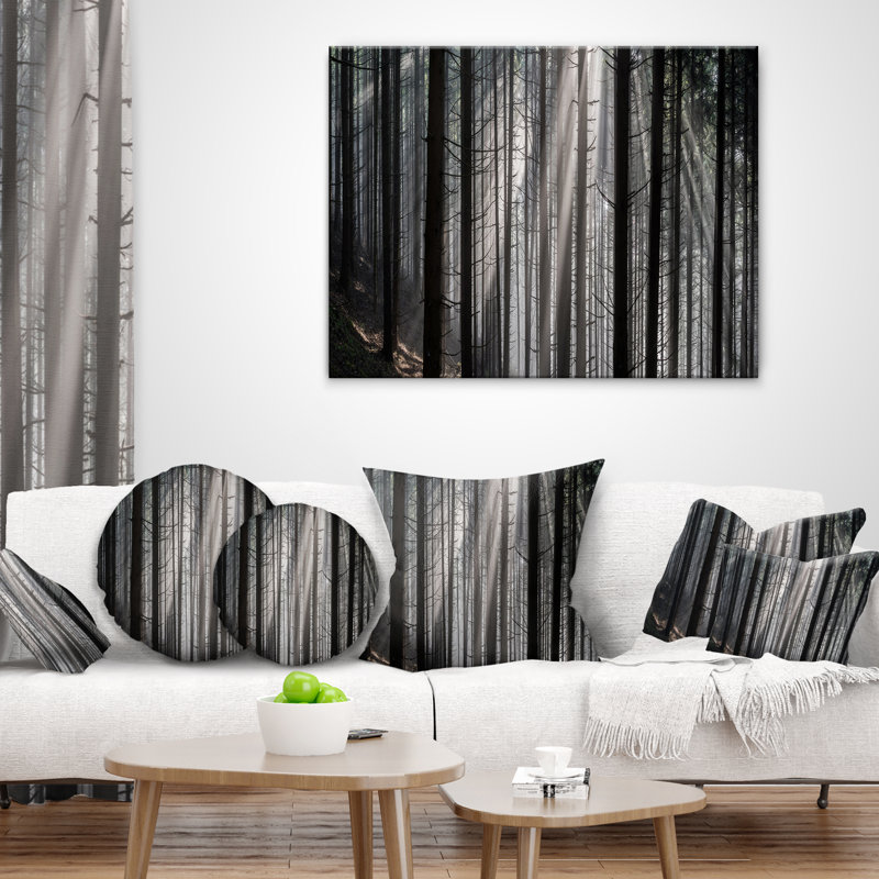 Housse et insert de coussin carré Sunbeam Peeking Through Dark Forest, 16 po x 1 po, Coussin décoratif