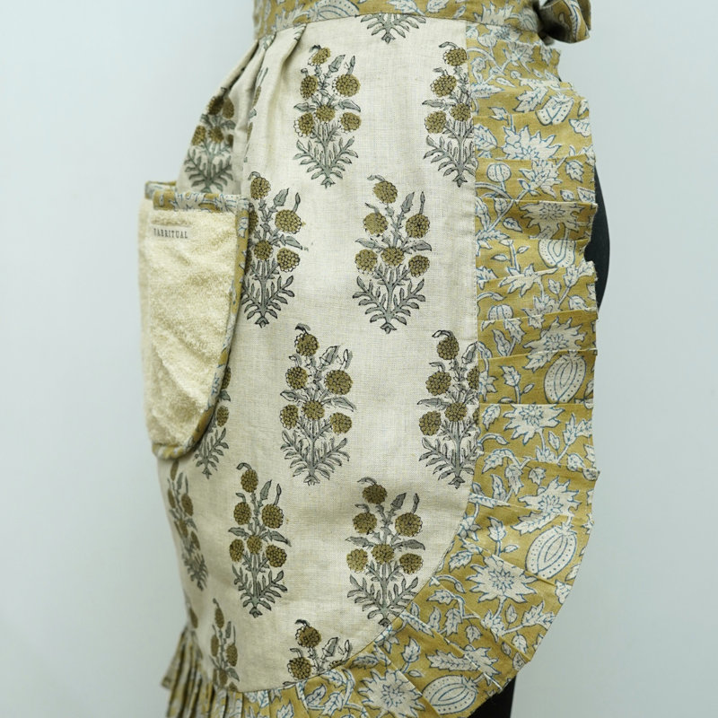 Tablier rustique floral - charme fait à la main en olive, Hjara, vert