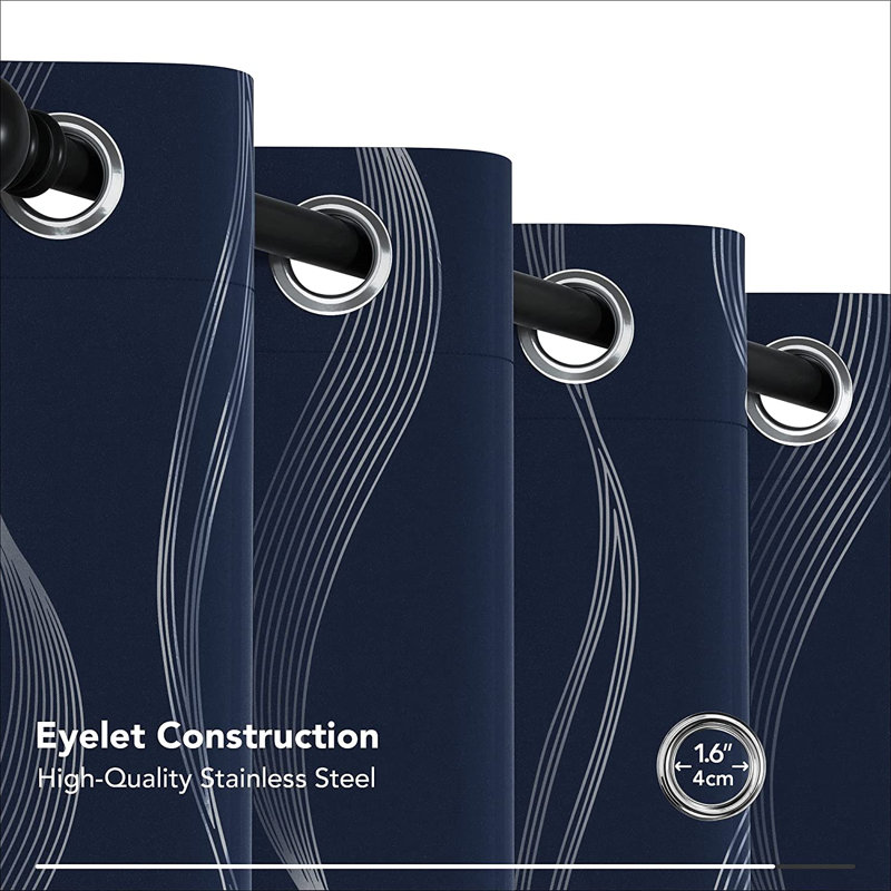 Prewett Super Soft Eyelet Room Darkening Thermal Curtains, Width 117 x Drop 138cm, Navy Blue