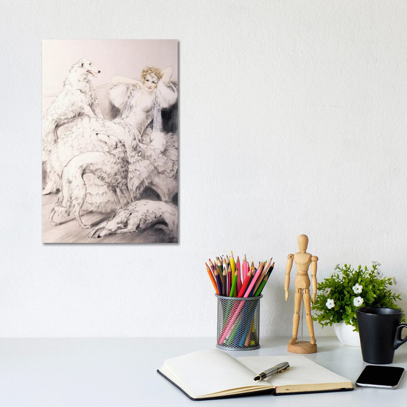 «Gril with Attendant Borzoi», reproduction d'art sur toile tendue