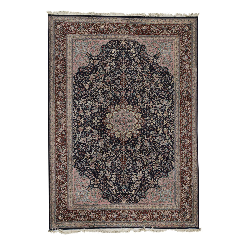 Tapis bleu marine et rouge noué à la main de haute qualité