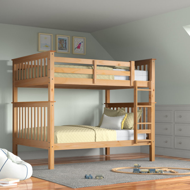 Lit superposé standard en bois massif Abdullah, Double sur double, Naturel