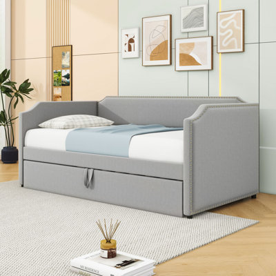 Twin-Size Upholstered Daybed with Pop-Up Twin Trundle
