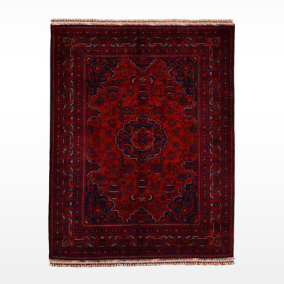 Tapis en laine et coton rouge noué à la main Original