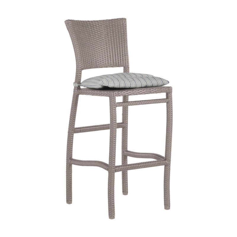 Skye 30" Patio Bar Stool with Cushion, No Welt, Rollo Chambray InsideOut® Linen, Oyster