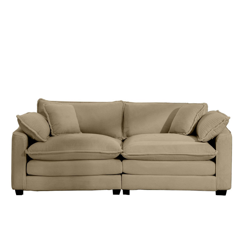 Bequette Sofa, Tan Corduroy, 34" H x 80.31" W x 34.5" D, 2