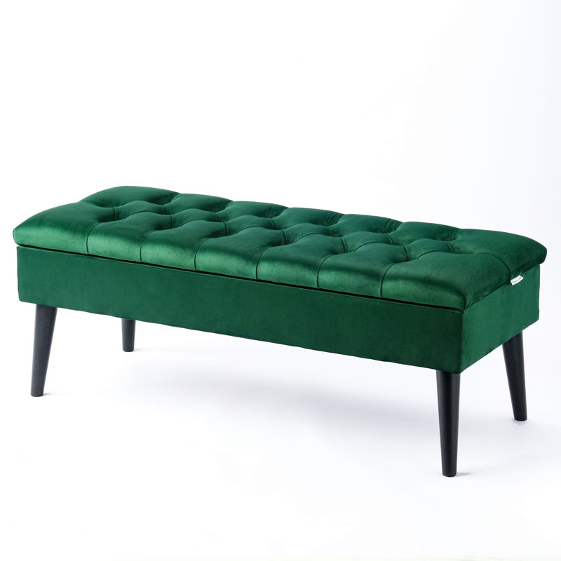 Thalassa Velvet Upholstered Storage Bench, H44 x W100 x D30cm, Green, Black